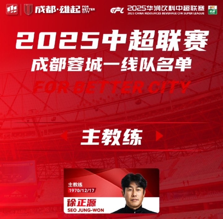  成都蓉城一線隊(duì)大名單出爐！