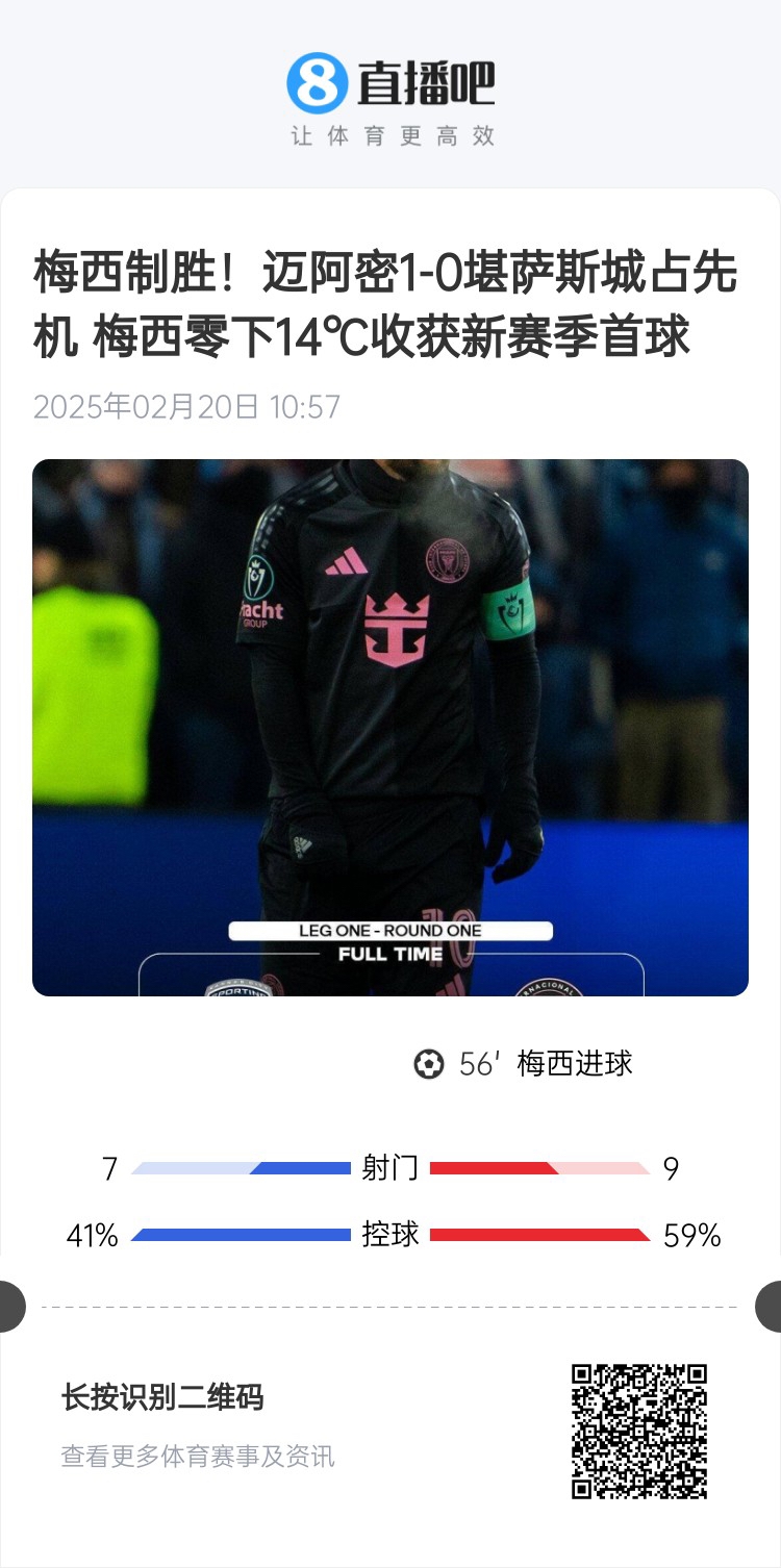  冰火兩重！梅西上一場-14℃進球，本場美職聯(lián)21°C