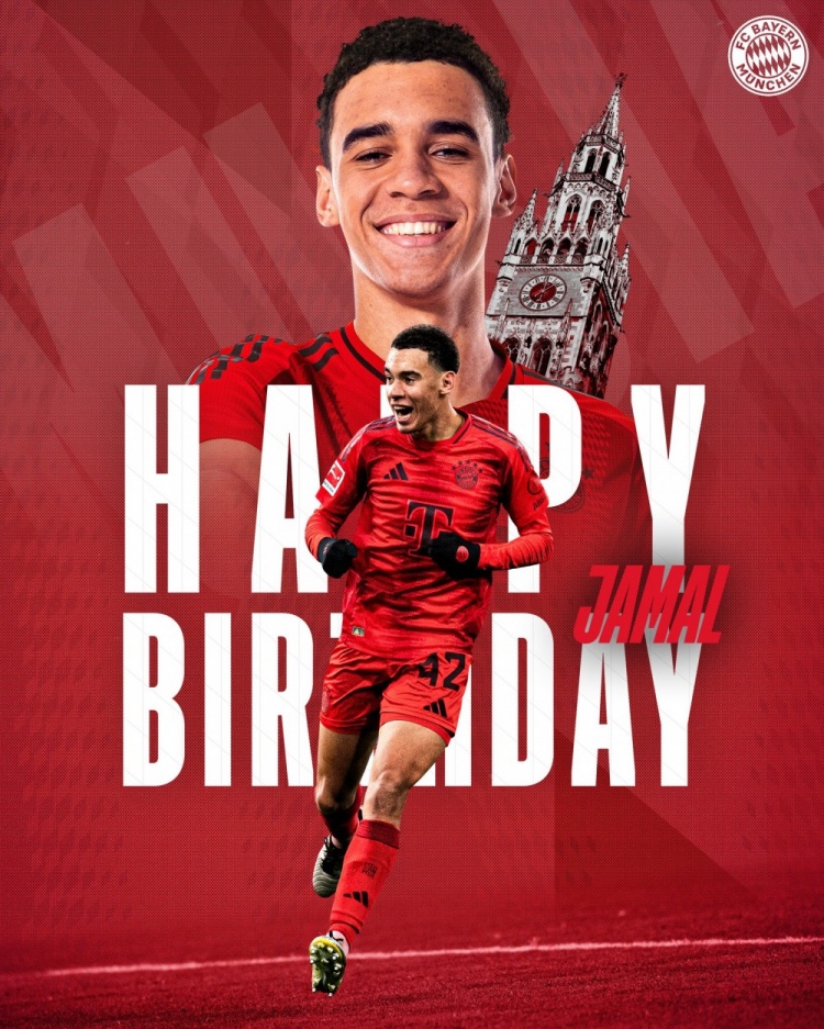  拜仁官方祝穆西亞拉22歲生日快樂，加盟至今出戰(zhàn)196次獲59球38助