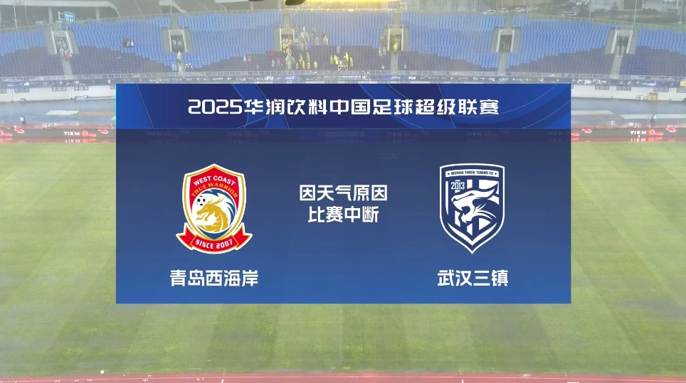  比賽延期！青島西海岸vs武漢三鎮(zhèn)進(jìn)行至18分鐘，因天氣中斷30分鐘