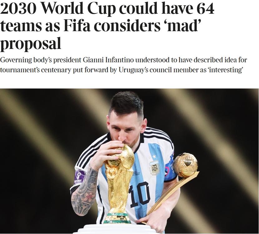  泰晤士：某官員稱2030世界杯擴軍64隊想法完全瘋狂，望盡快否決