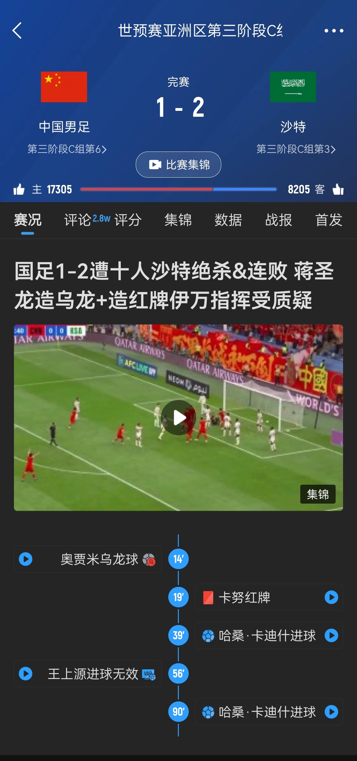  今天什么劇本？首戰(zhàn)沙特也是半場紅牌+蔣光太傷退，最后國足被翻
